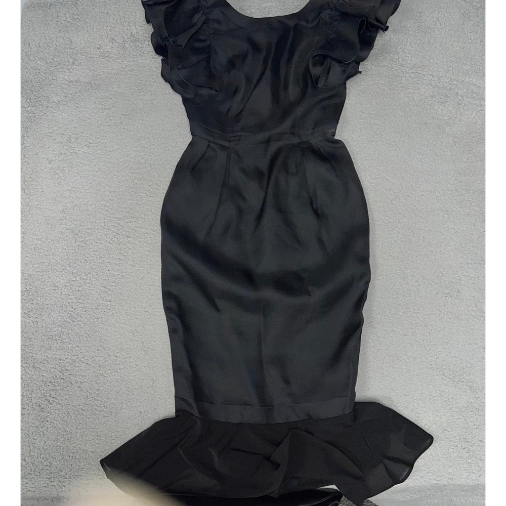 VTG Guy Laroche Dress Women's Sz 6 Black 100% Silk Cocktail Midi Made in France